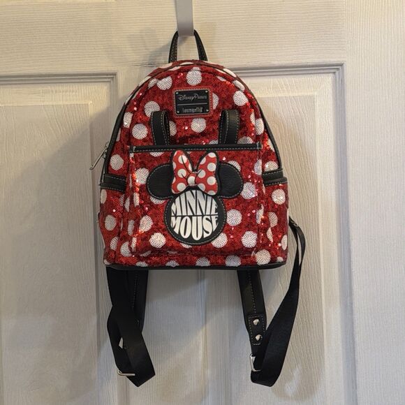 Disney Parks Minnie Mouse Sequin Polka Dot Loungefly Mini Backpack Red main image 7